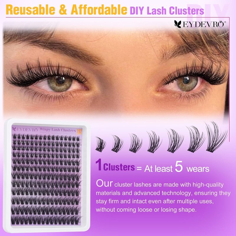 EYDEVRO Wispy Lash Clusters - Natural 9-18mm Eyelash Extensions | 192 Pcs DIY Individual Lashes