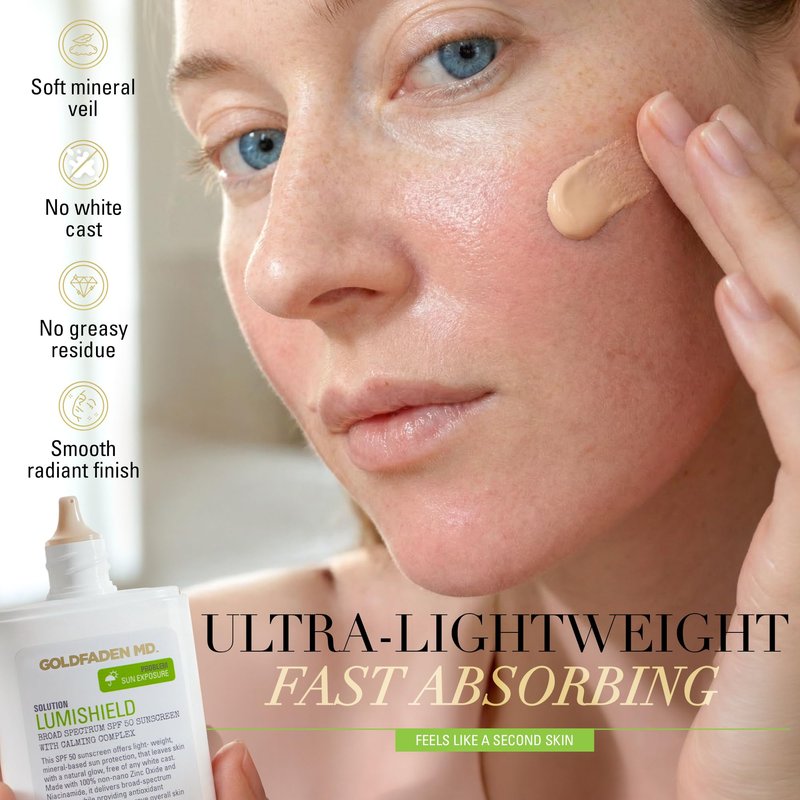 Goldfaden MD LumiShield SPF 50 Mineral Sunscreen - Zinc Oxide, Niacinamide & Vitamin C, Hydrating, No White Cast, 1.7 oz