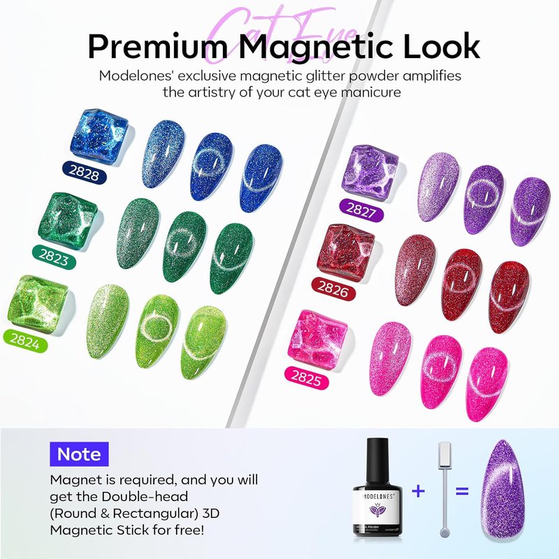 Modelones Cat Eye Gel Nail Polish Set - 6 Glitter Colors for Stunning Summer Nails | Soak Off & LED Compatible