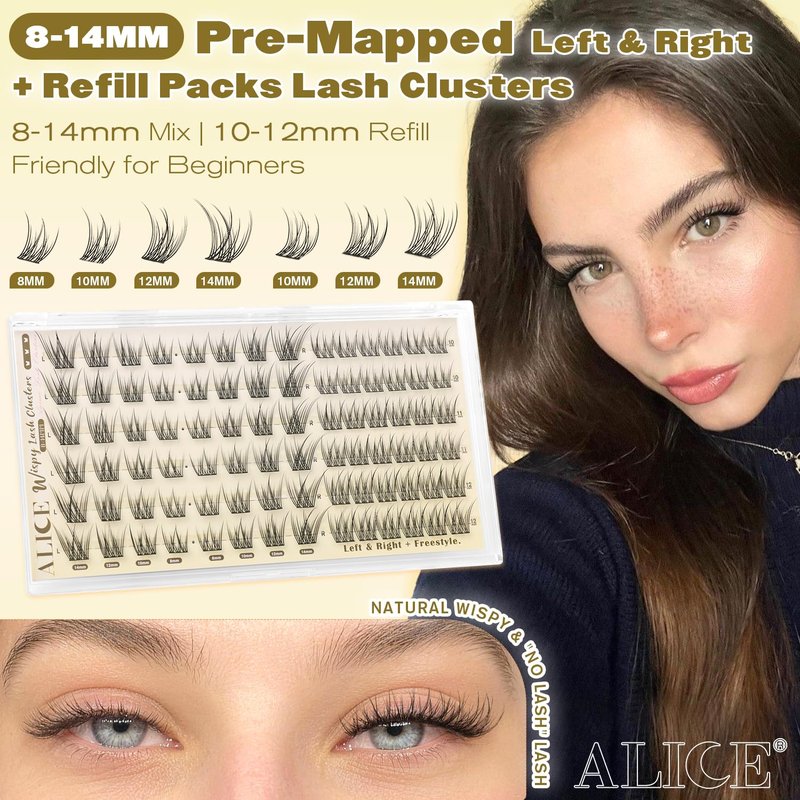 ALICE Wispy Natural Lash Clusters Invisible Band Eyelash Clusters Vegan DIY Eyelash Extensions Reusable Lightweight Lash Extensions for Daily No Makeup