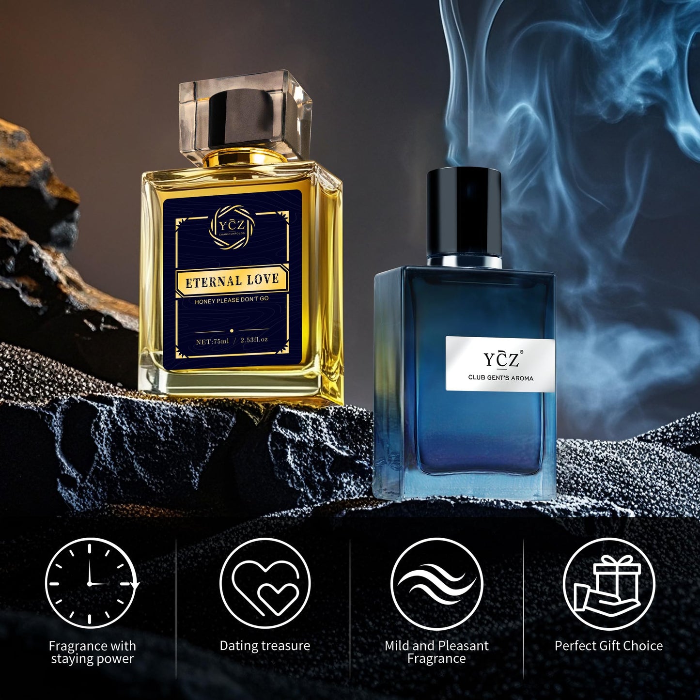 Ycz Cologne for Men Set, 1.7oz(50ml) Bottled Pioneers and Midnight Men Perfume, Spicy Wood Citrus Lemon Lasting Fragrance, Elegant Sleek Bottle Design for Christmas Gifts Ideal