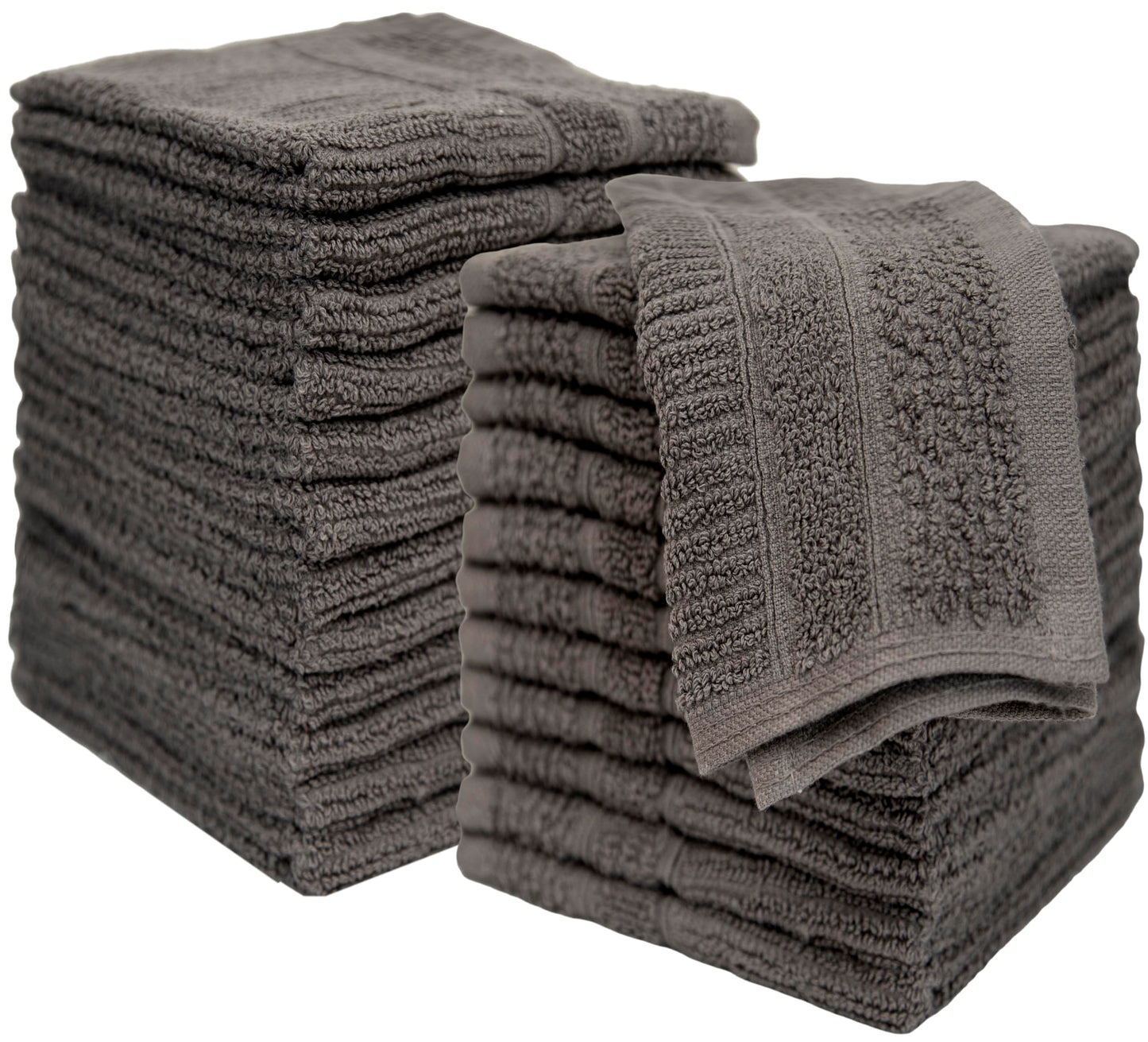 PH Pleasant Home Ribbed Wash Cloths Set - 12 Pack (12” x 12”) – 509 GSM - 100% Ring Spun Cotton Wash Cloth - Super Soft and Highly Absorbent Face Towels (Dark Grey)