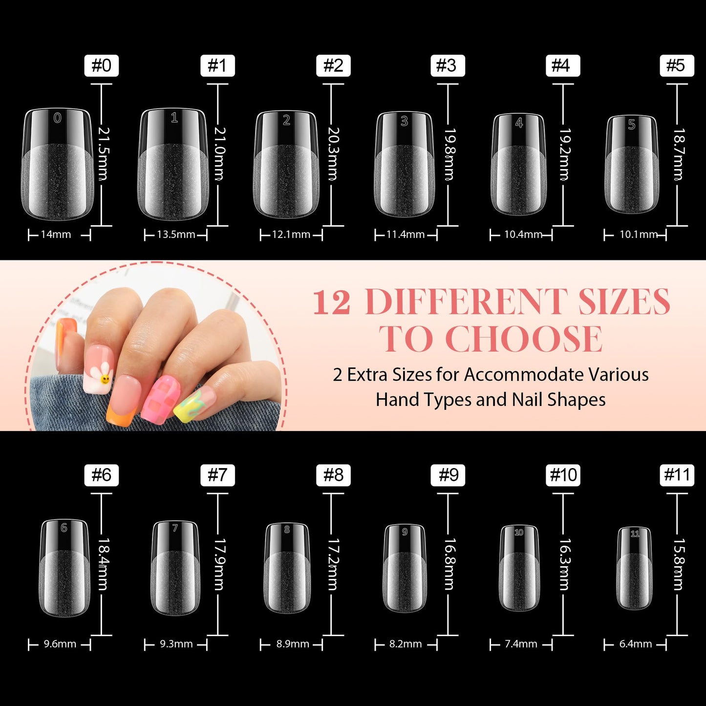 UNA GELLA Short Square Gel Nail Tips: 312pcs Square Fake Nails Pre-file Soft Gel Nails Tips for Full Cover Acrylic Nails False Nails12 Sizes Press on Nails for Nail Extensions Home DIY Salon