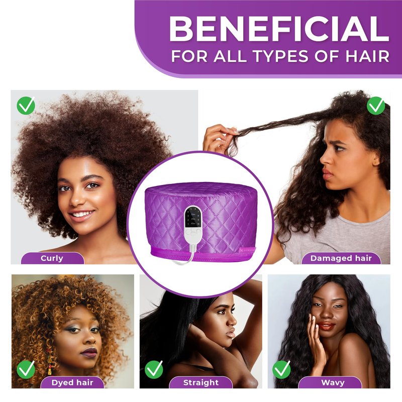 Hair Steamer for Deep Conditioning w/10-level Heats Up Quickly, Heating Cap for Deep Conditioner - Thermal Steam Cap for Black Hair, Great for Hair Treatment (Purple)