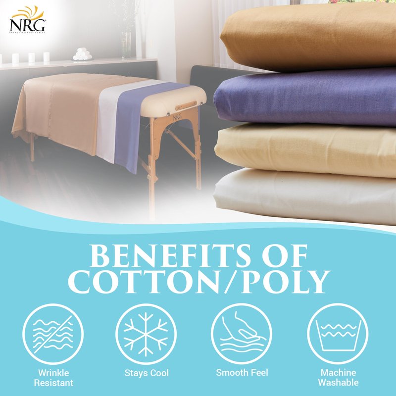 NRG Cotton Poly Massage Table Sheet Set 3 Piece Set - Face Cradle Cover, Flat Sheet and Fitted Sheet - 175 Thread Count - Soft, Durable 50/50 Cotton Poly Blend - Color: Java
