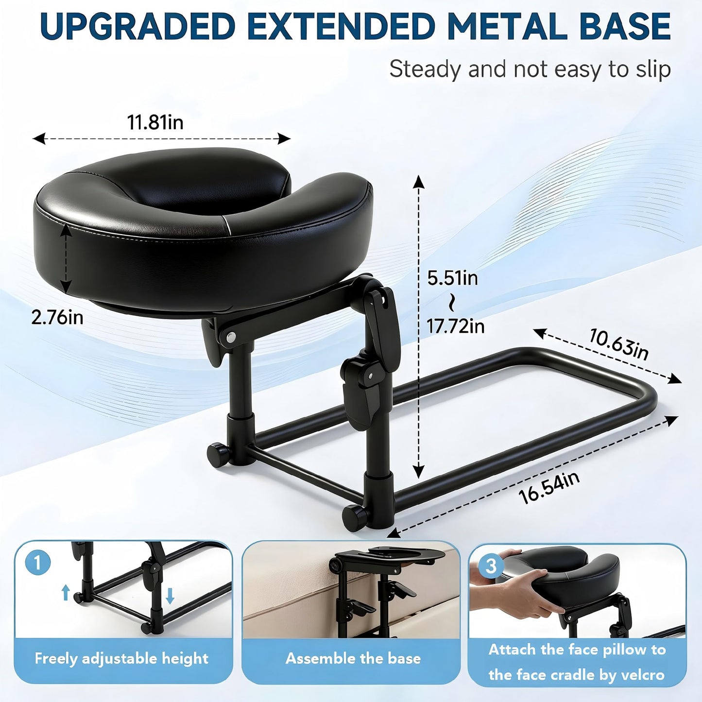 Tademis Massage Headrest for Bed Home Mattress Top Massage Kit Adjustable 18" Height SPA Head Holder Massage Face Cradle Home Salon Face Cushion Support Bracket (Black)