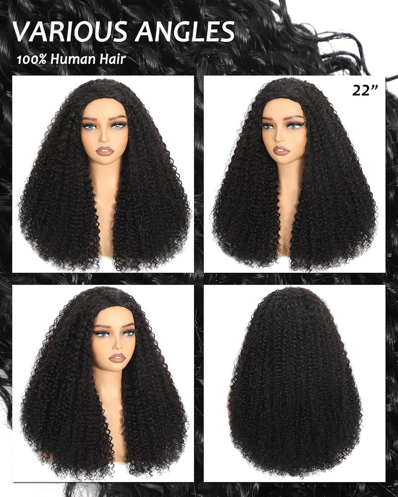 Skiennix Human Hair Half Wig - Kinky Curly 200% Density, 28 Inch, Glueless & Beginner Friendly