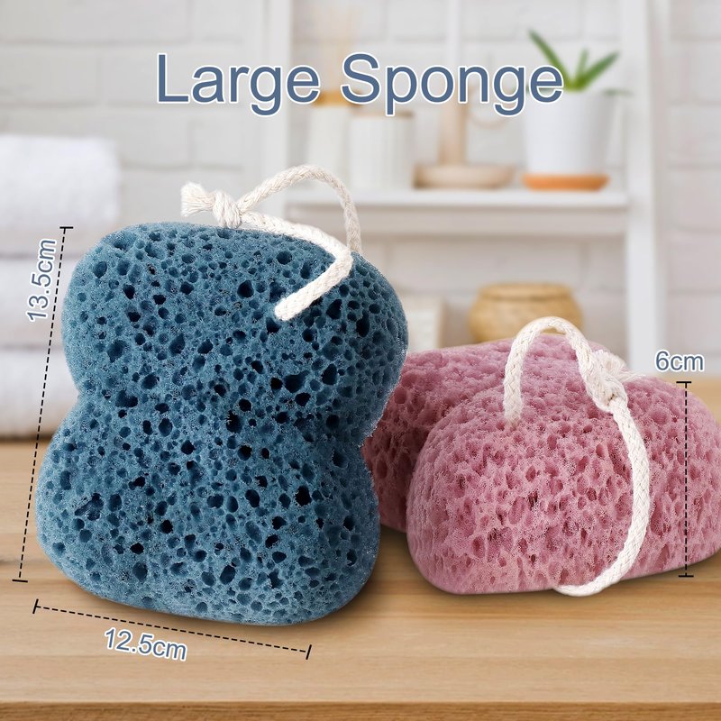 Bath Sponge for Shower Exfoliating, 2Pcs Sponges for Body Wash Bathing, Soft Loofah Sponge Bath Foam for Gentle Deep Cleansing & Delicate Dry Skin