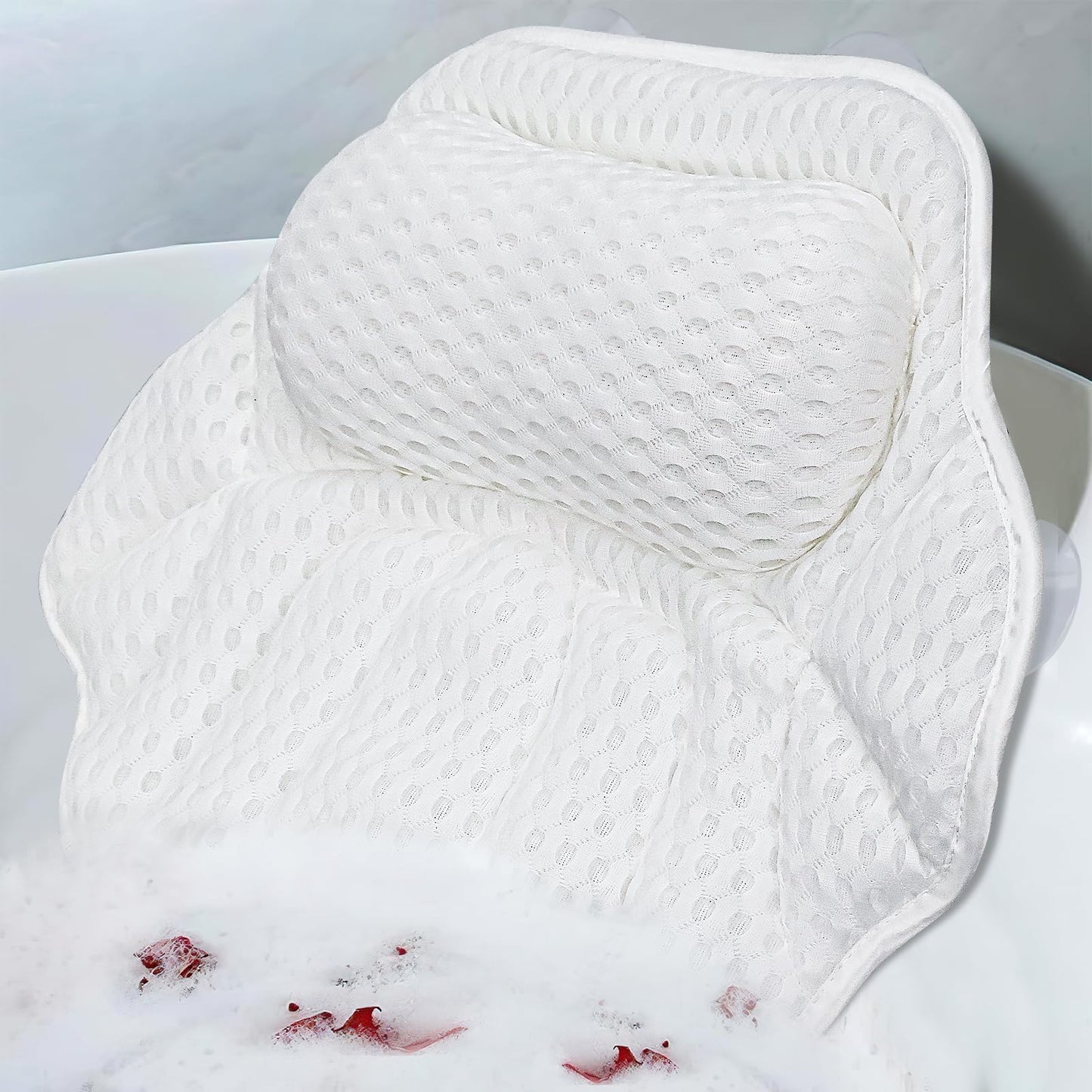 Bath Pillow for Tub, Bathtub Pillow for Head, Neck and Back Support, 4D Air Mesh Spa Bath Pillow with 6 Suction Cups, Machine Washable with Laundry Bag