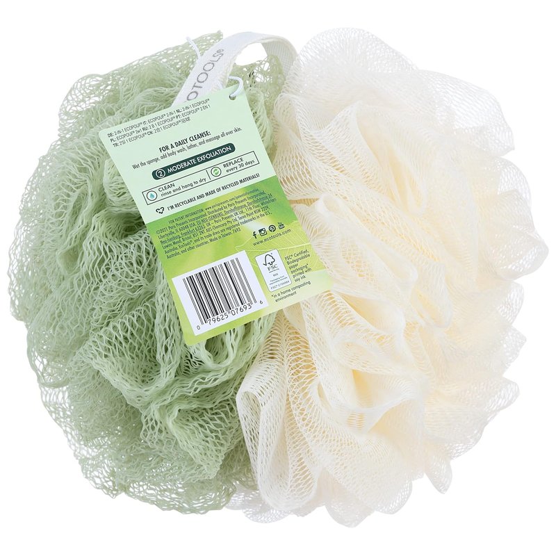 EcoTools 2-in-1 EcoPouf | Dual-Sided Shower Loofah for Exfoliating & Cleansing Skin - Eco-Friendly Bath Accessory, 1 Count (60g)