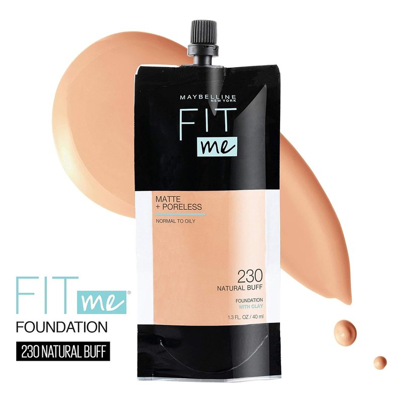 Maybelline New York Fit Me Matte + Poreless Liquid Foundation - 230 Natural Buff, 1.3 Ounce Pouch