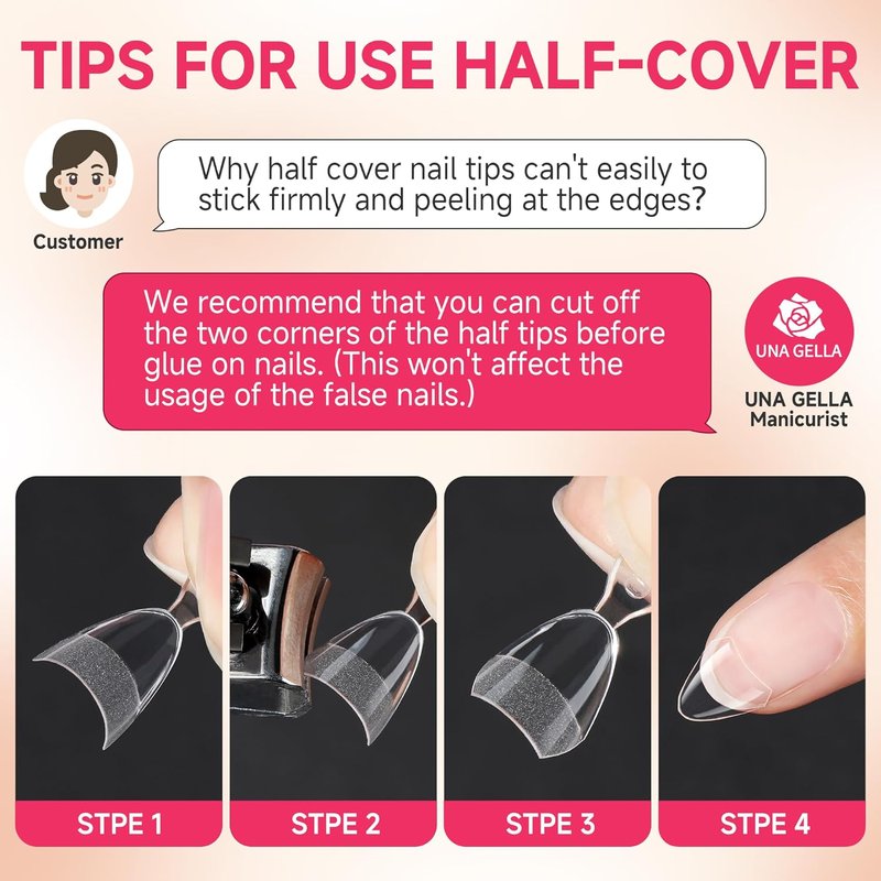 Almond Gel Nail Tips - 504PCS Extra Short Pre-Etched Acrylic | DIY Salon Quality Half Cover for Home Extensions