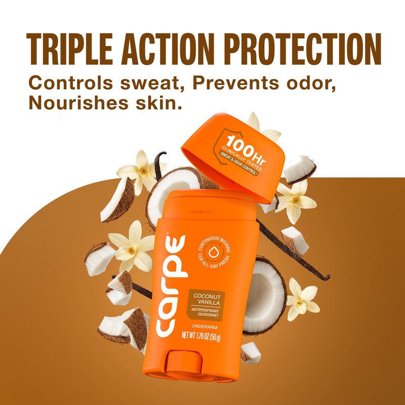 Carpe Deodorant Antiperspirant Women's Variety Pack - 100 Hour Sweat & Odor Control - Women's Clinical Strength Deodorant - Antiperspirant for Excessive Sweating - Coconut Vanilla & Fresh Powder