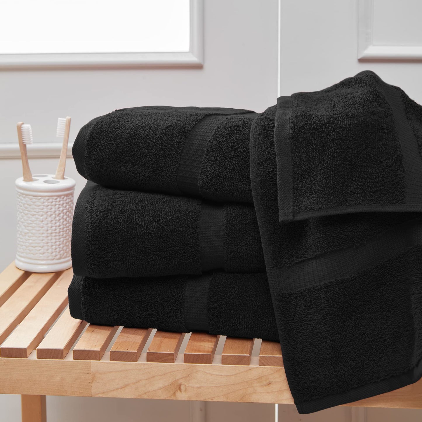 Towel Bazaar 4-Piece Washcloth, 100% Premium Cotton Turkish Towels, 13x13 Luxury Towel Super Soft and Absorbent, Perfect Use for Bathroom, Shower Towels - Black