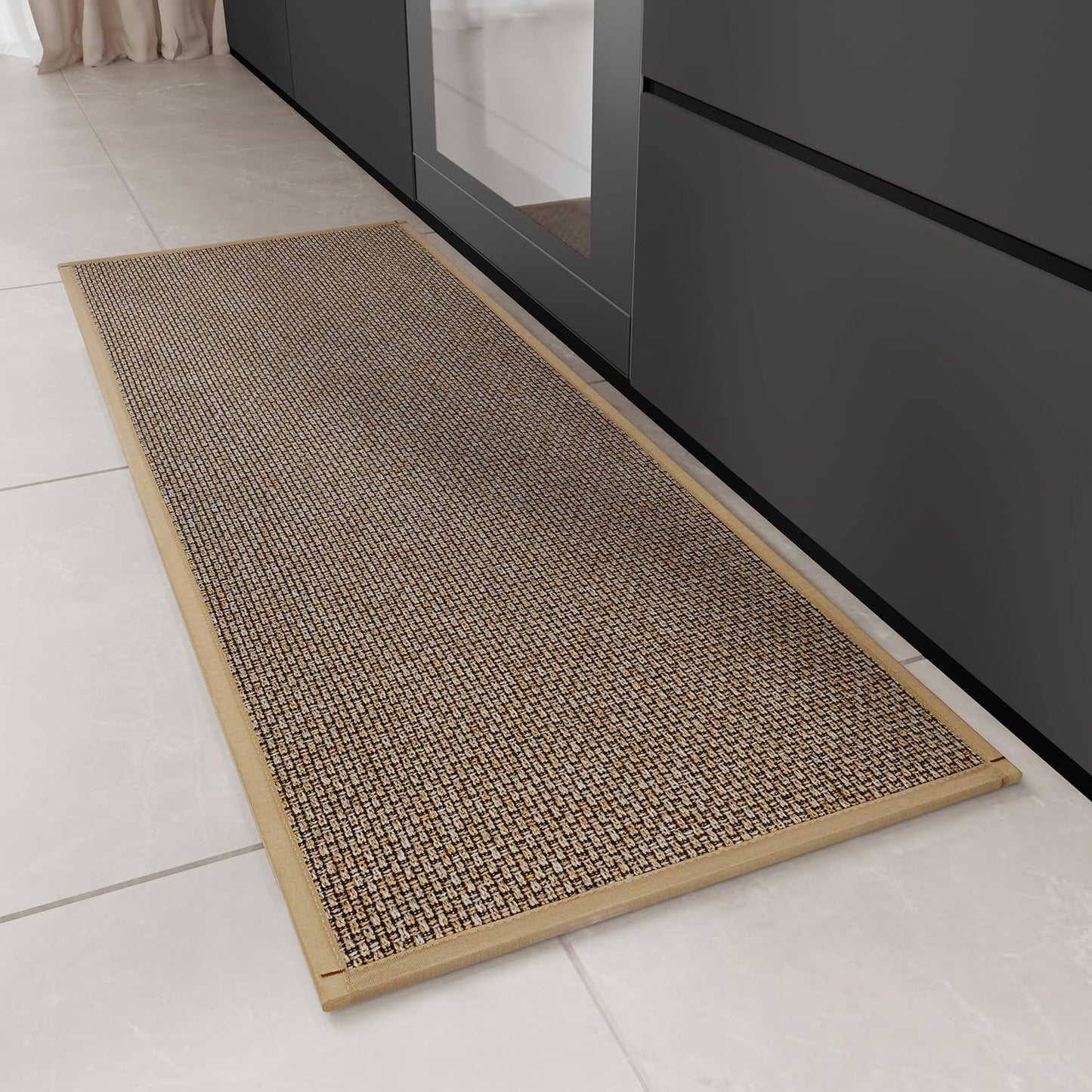 Hargiis Kitchen Rug, Rubber Non Slip Kitchen Rugs Washable, Absorbent Runner Mat for Floor, Machine Washable Standing Mats for in Front of Sink, Door, Laundry, Entryway, Entrance (Brown, 47" × 17.3")