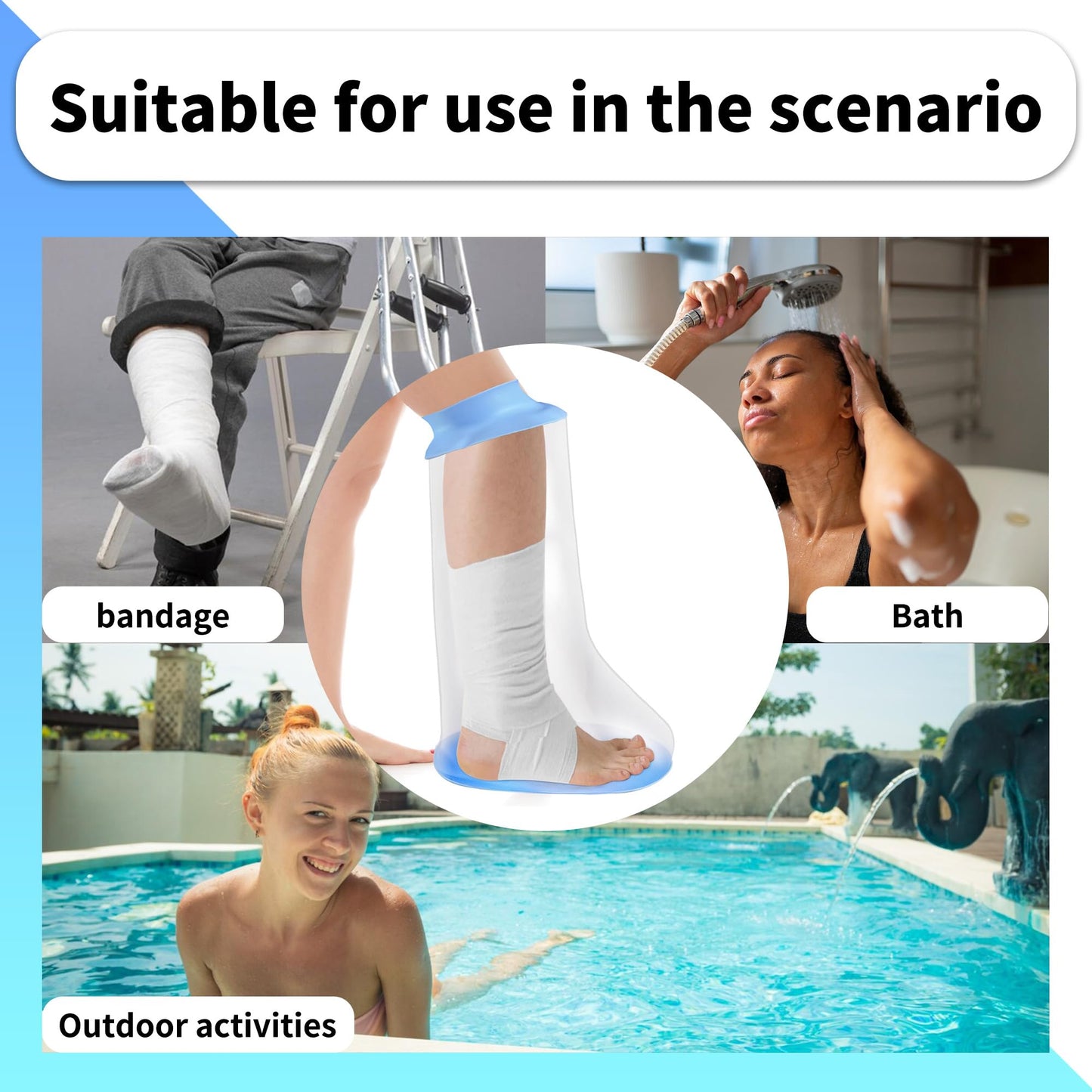 Waterproof Leg Cast Cover Showering with Non-Slip Bottom, Extra Wide Watertight Foot Cast Shower Protector for Foot After Surgery, Bunion Surgery, Foot Casts, Boots