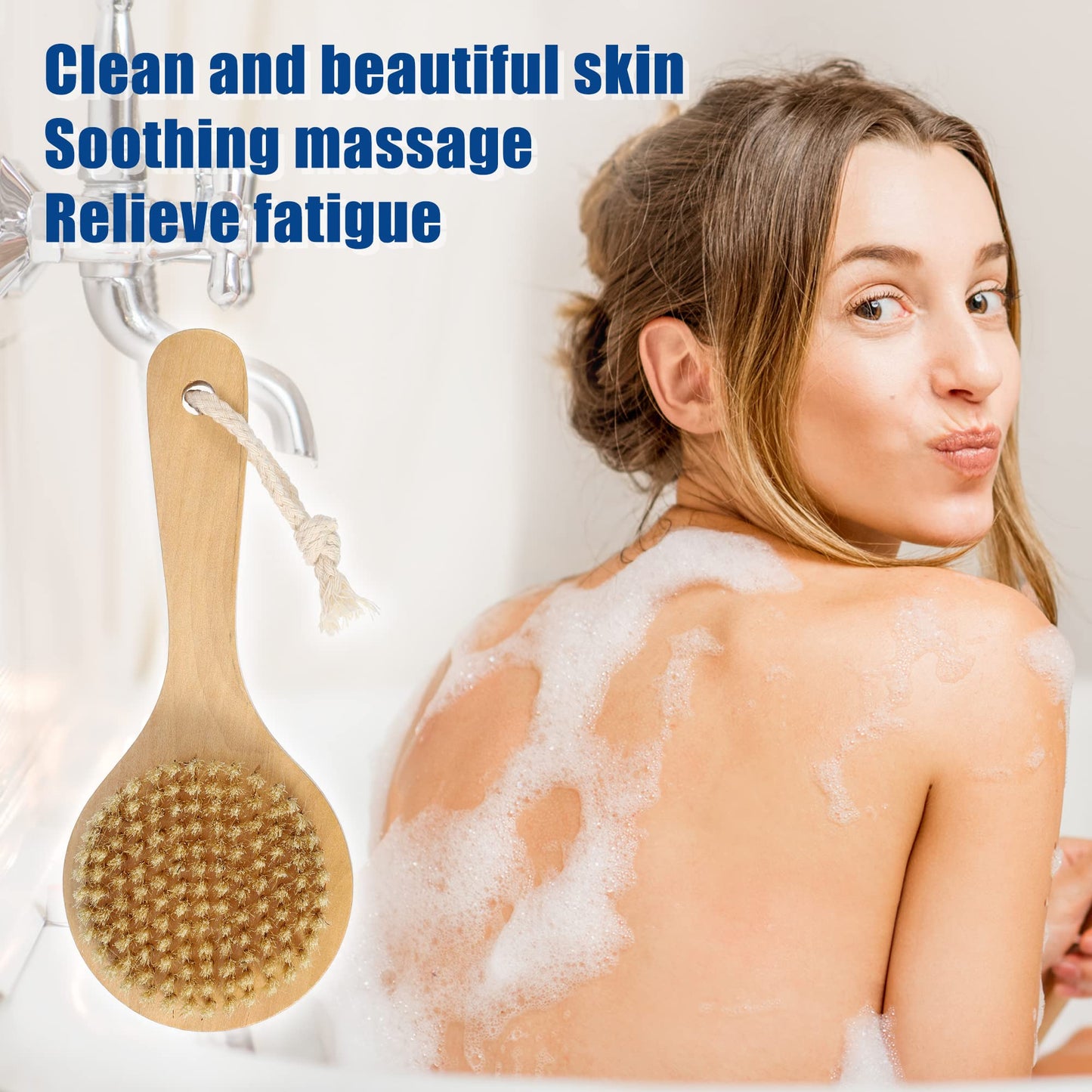 VOCOSTE 1 Pcs Bath Brush, Back Scrubber Wood for Shower with Short Handle, Brown, 7.9 Inches