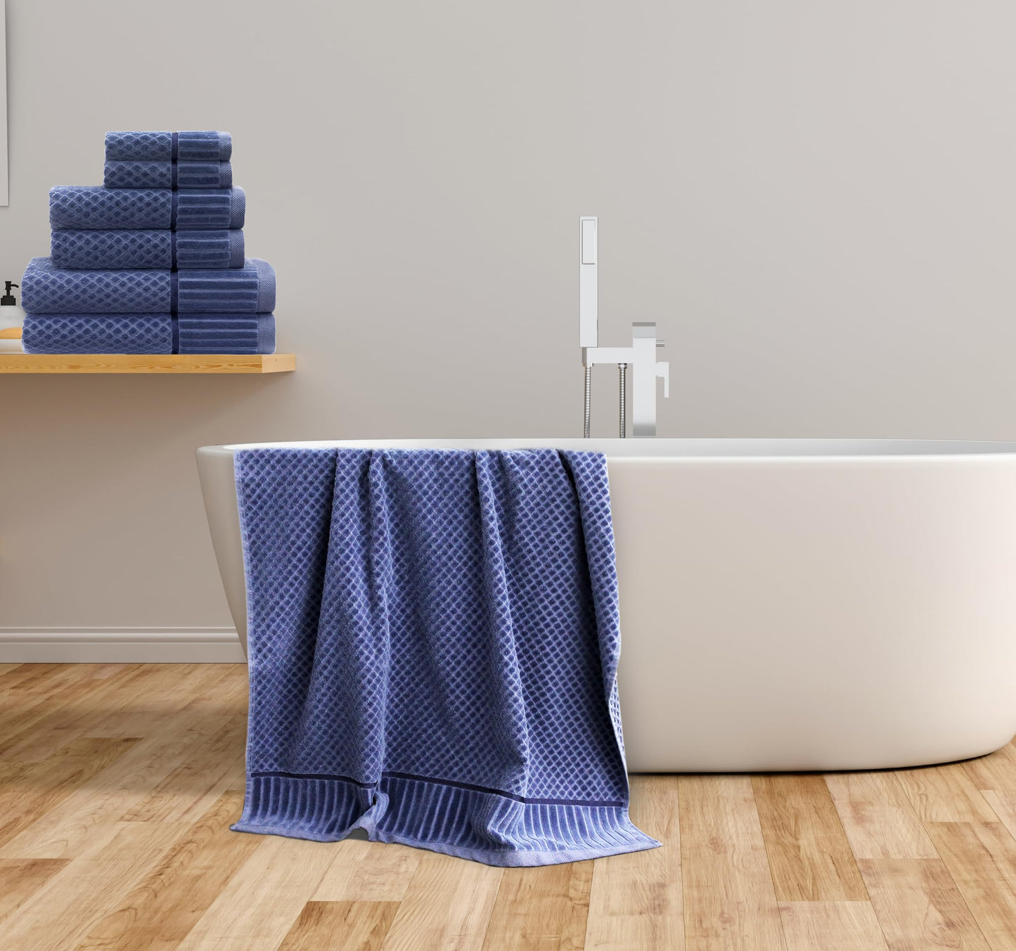 COTTON CRAFT 6 Piece Set - 100% Cotton Bathroom Towels - Soft Absorbent Sculpted Jacquard Velour Decorative - 550 GSM Luxury Guest - 2 Bath, 2 Hand, 2 Washcloth - Blue