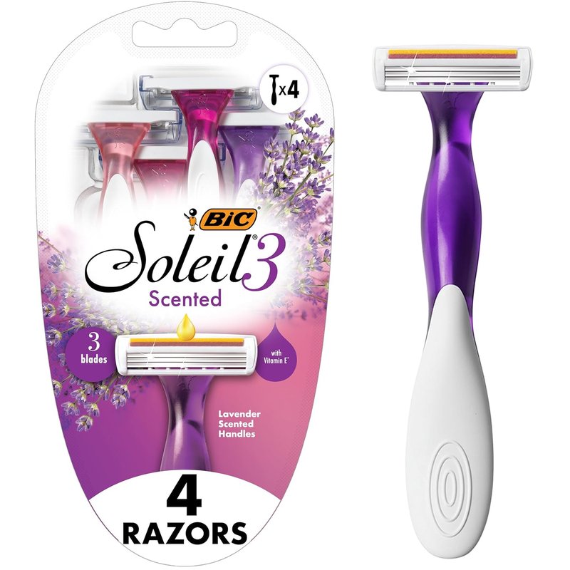 BIC Soleil 3 Disposable Women's Razors - 3-Blade with Moisture Strip & Lavender Scent | 4-Pack
