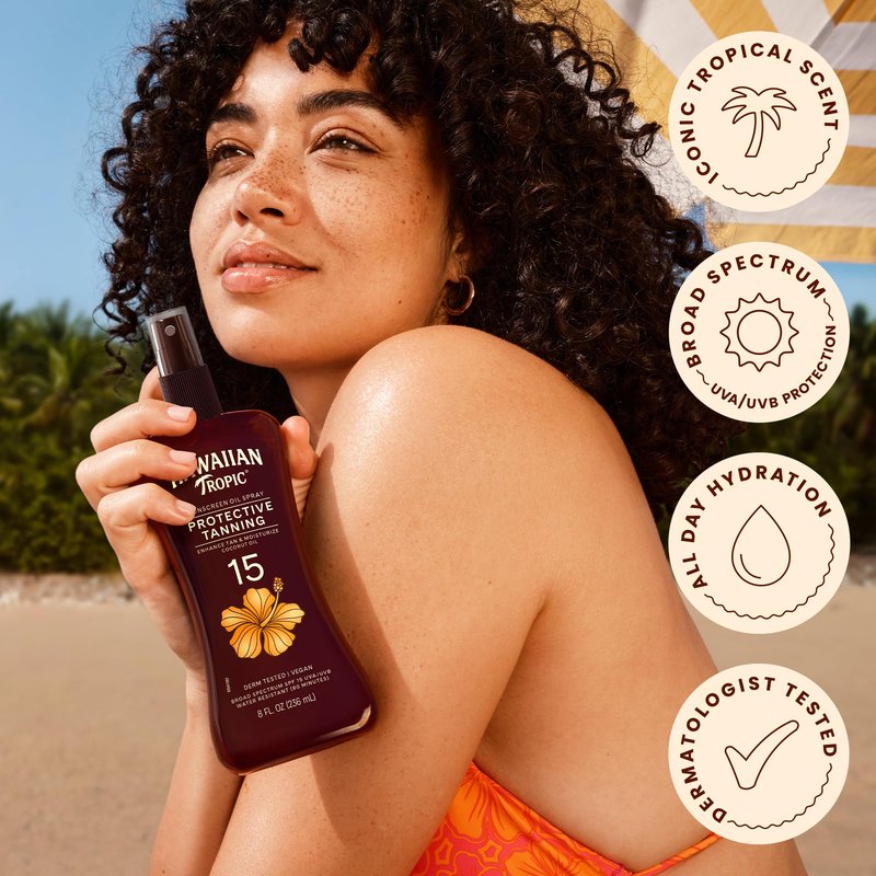 Hawaiian Tropic Sunscreen Protective Tanning Dry Oil Broad Spectrum Sun Care Sunscreen Spray - SPF 15, 8 Ounce, Sun