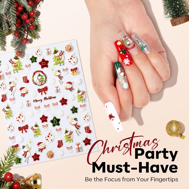 Modelones Gel Top Coat - 15ml Super Shiny Base & Top Coat Set with Christmas Nail Stickers