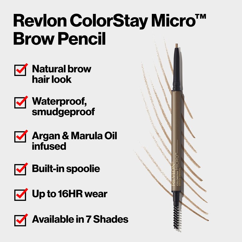 Revlon ColorStay Micro Eyebrow Pencil with Built In Spoolie Brush, Infused with Argan and Marula Oil, Waterproof, Smudgeproof, 450 Blonde, 0.003 oz