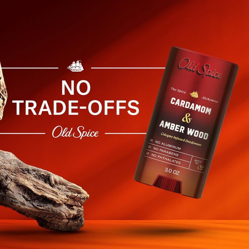 Old Spice Aluminum Free Deodorant for Men, The Spice Alchemist Collection, 24/7 Cologne Infused Scent, No Trade Off Formula, Free of Parabens & Phthalates, Cardamom + Amber Wood Scent, 3.0 oz