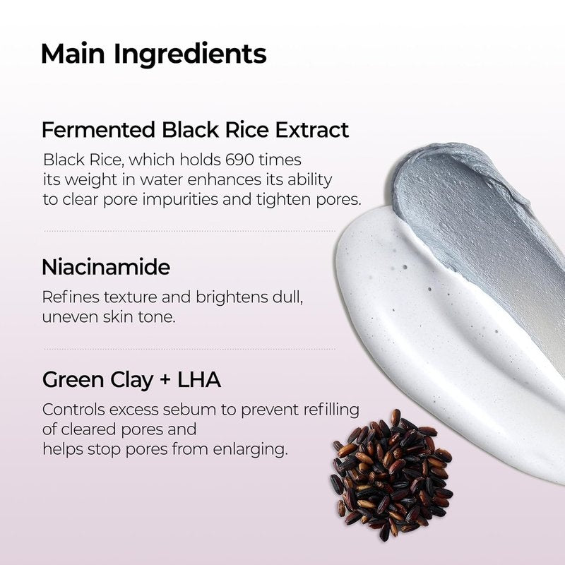 Dr. Melaxin Black Rice Mochi Whip Cleanser - 100ml for Blackheads, Clogged Pores & Dull Skin