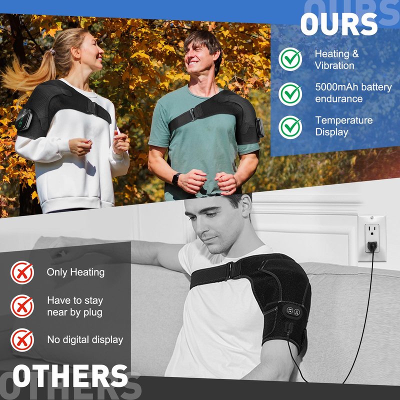 Cordless Shoulder Heating Pad, Heated Shoulder Brace with 3 Massage Modes, Heated Shoulder Wrap for Rotator Cuff Pain Relief, Heated Shoulder Brace for Men Women (Black)
