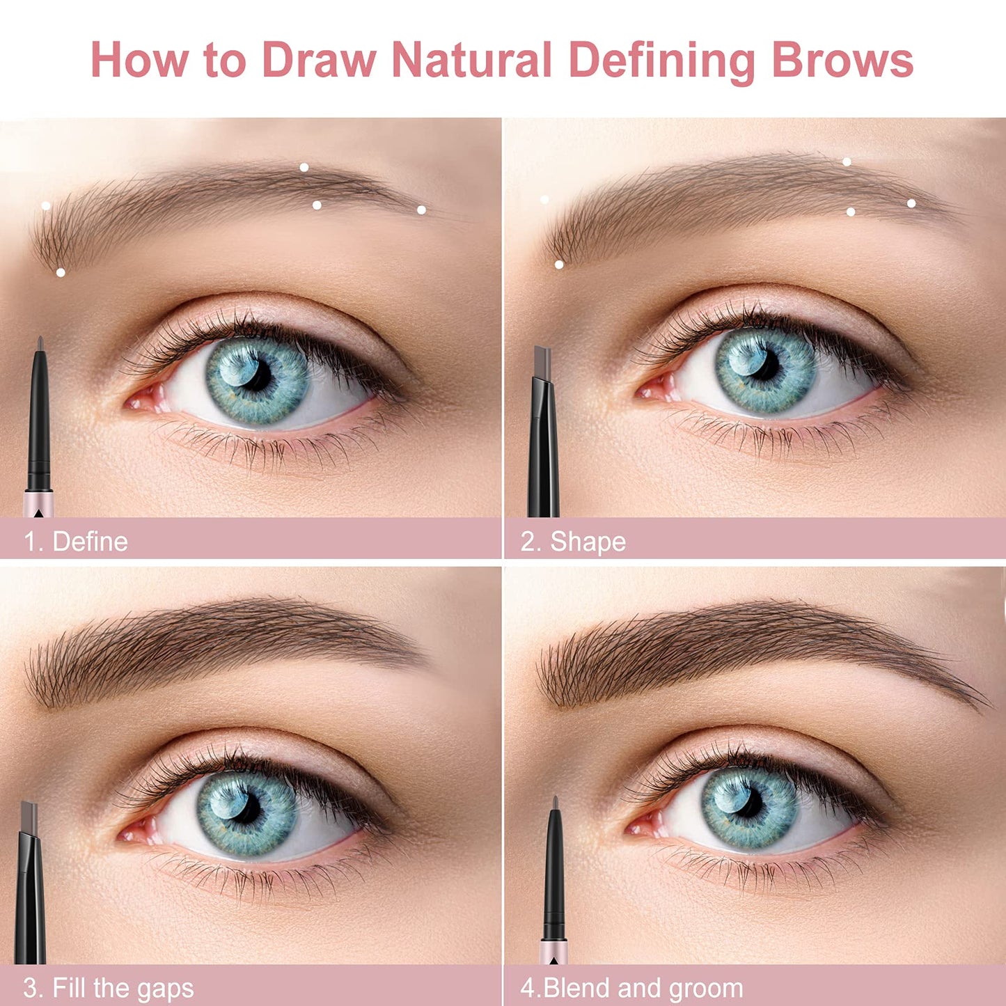 TurritopsisD Eyebrow Pencil, 2 in 1 Dual-ends Retractable Triangular & Fine Tip Brow Pen Waterproof Long-lasting Create Natural Eye Brows Makeup