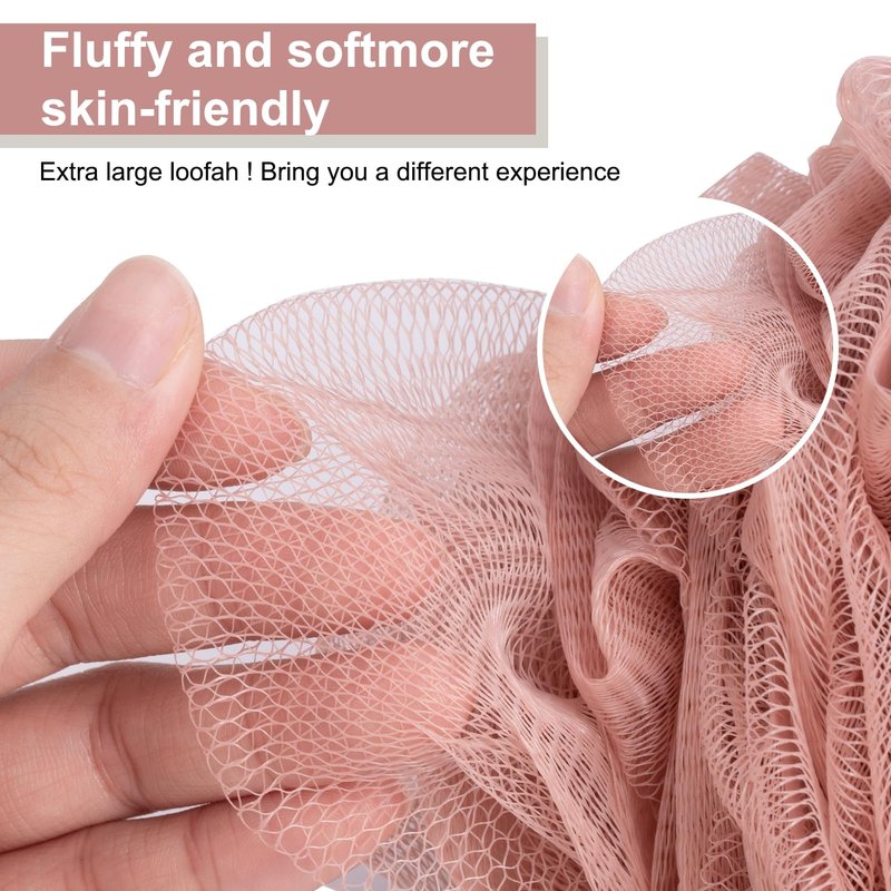 MTDLYICE Loofah Sponge XXL-100g 4 Pack, Bath Sponge Soft Mesh Shower Puff Loofah for Men, Exfoliating Body Scrubber for Women, Shower Accessories (Cherry Red)
