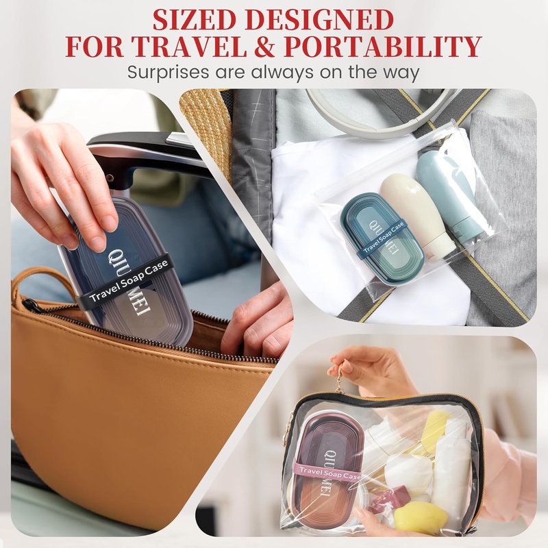 Shampoo Bar Holder - Leakproof Travel Container with Lid & Drain Tray | Includes Silicone Strap & Mesh Bag - Red, Large