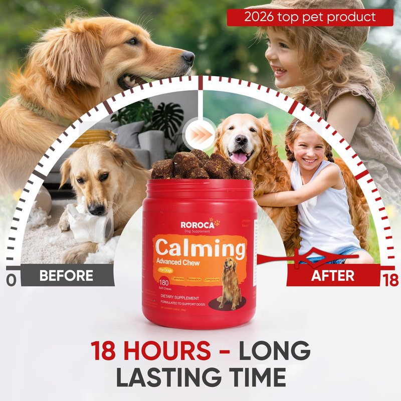 ROROCA Calming Chews for Dogs - Herbal Formula for Dog Anxiety Relief, Long-Lasting 24-Hour Composure&Relaxation,Melatonin for Dogs, Great Value, USA & Globally Sourced Ingredients180 Count