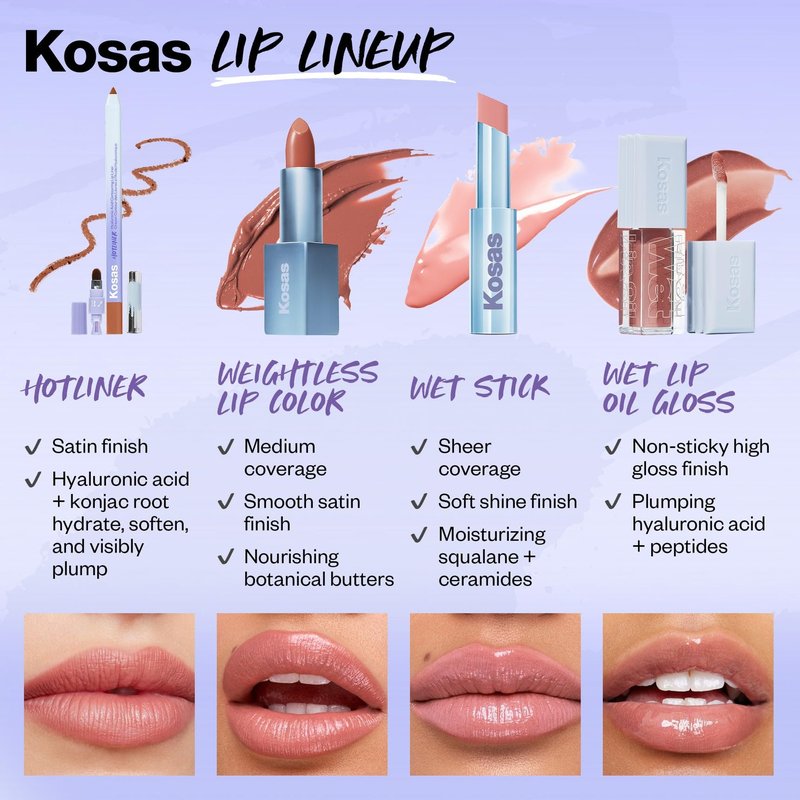 Kosas Wet Lip Oil Gloss - Hydrating Lip Plumping Treatment with Hyaluronic Acid & Peptides, Non-Sticky Finish (Jellyfish)