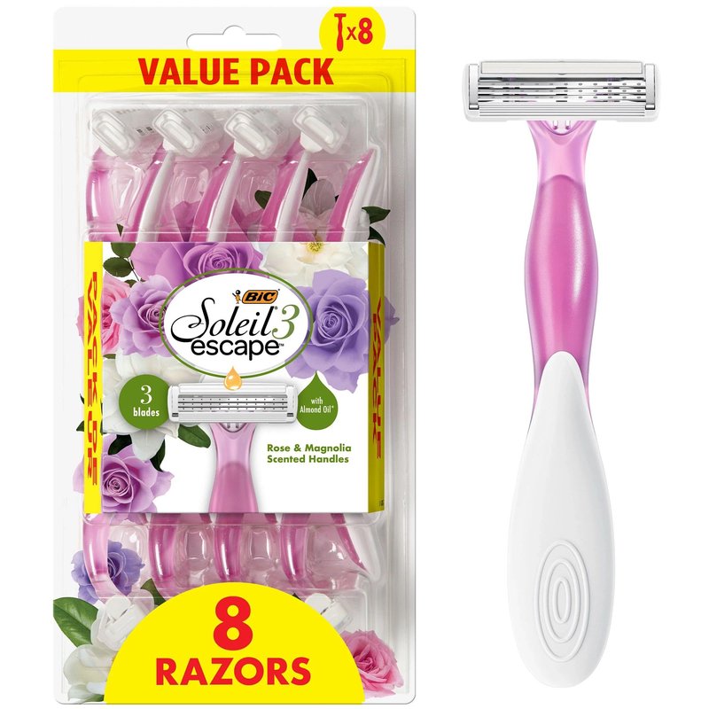 BIC Soleil 3 Escape Scented Women's Disposable Razors, 3 Blades, Comfortable Shave, Rose and Magnolia Scented Handle Shaving Razors for Women, 8 Count