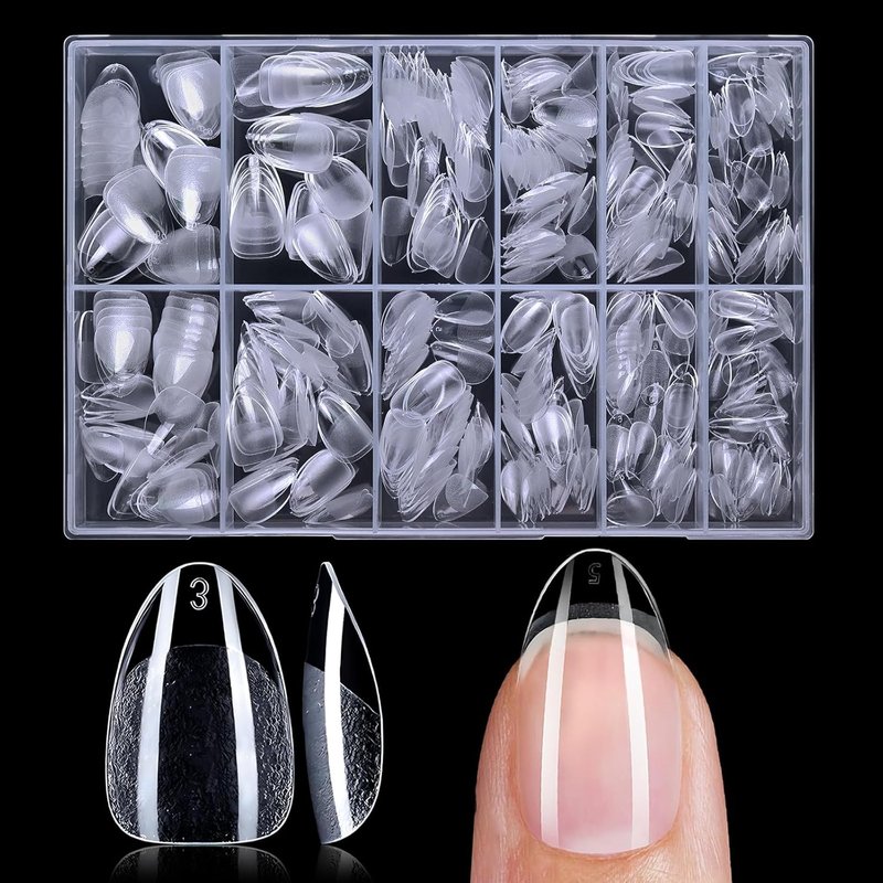 AddFavor Extra Short Almond Nail Tips, 480pcs Soft Gel Nail Tips Almond Shape Clear Fake Nails Full Cover Acrylic Nails Tips for Extensions Manicure Home DIY 12 Sizes