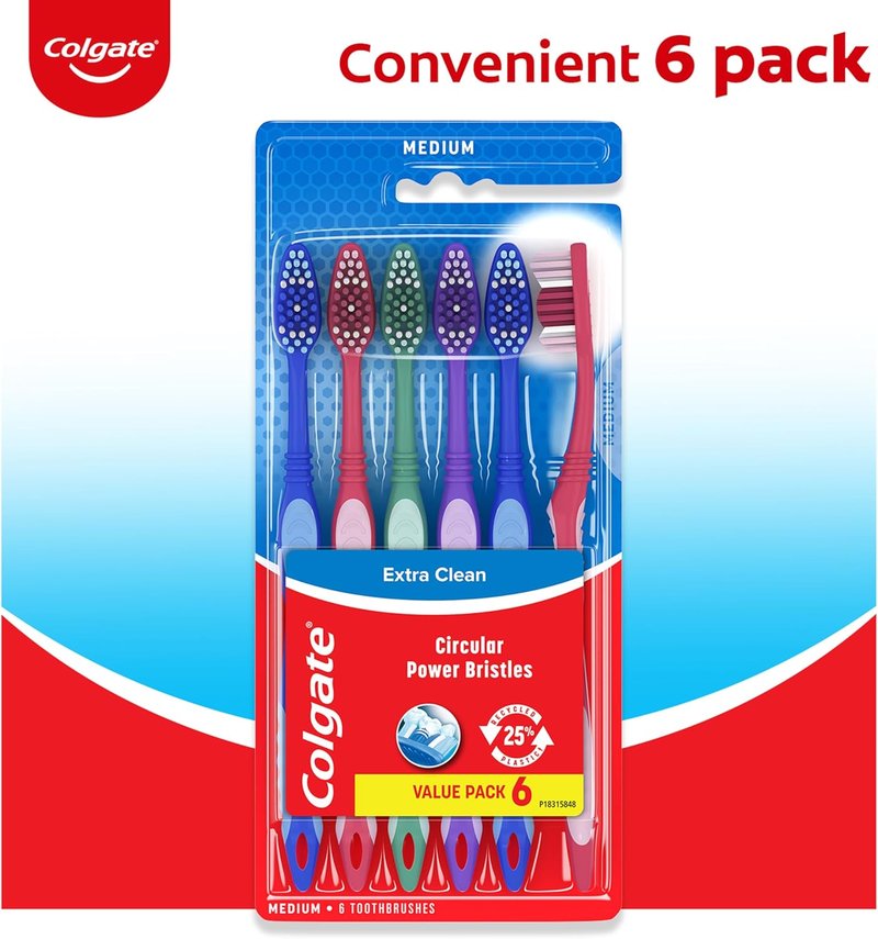 Colgate Extra Clean Toothbrush - Medium Adult Toothbrushes | 6 Pack for Superior Oral Care