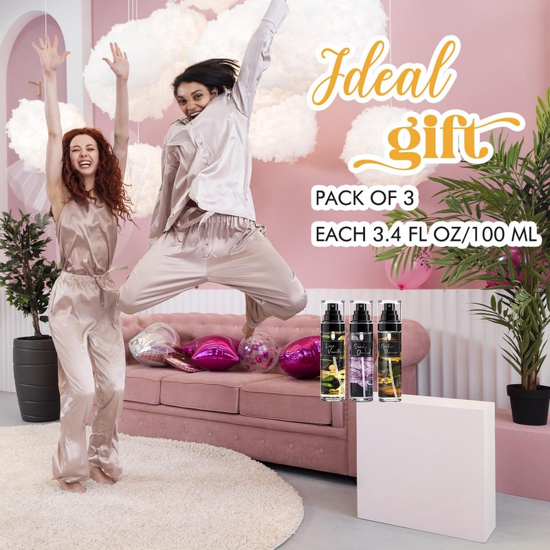 AQUA BLANCE 3-Pack Vanilla Body Spray for Women, Travel Size Fragrance Mist Set with Luxe Vanilla, Nectar Dream & Sandy Orchid, Long Lasting Body Mist for Travel & Gym, 3.4 fl oz Each