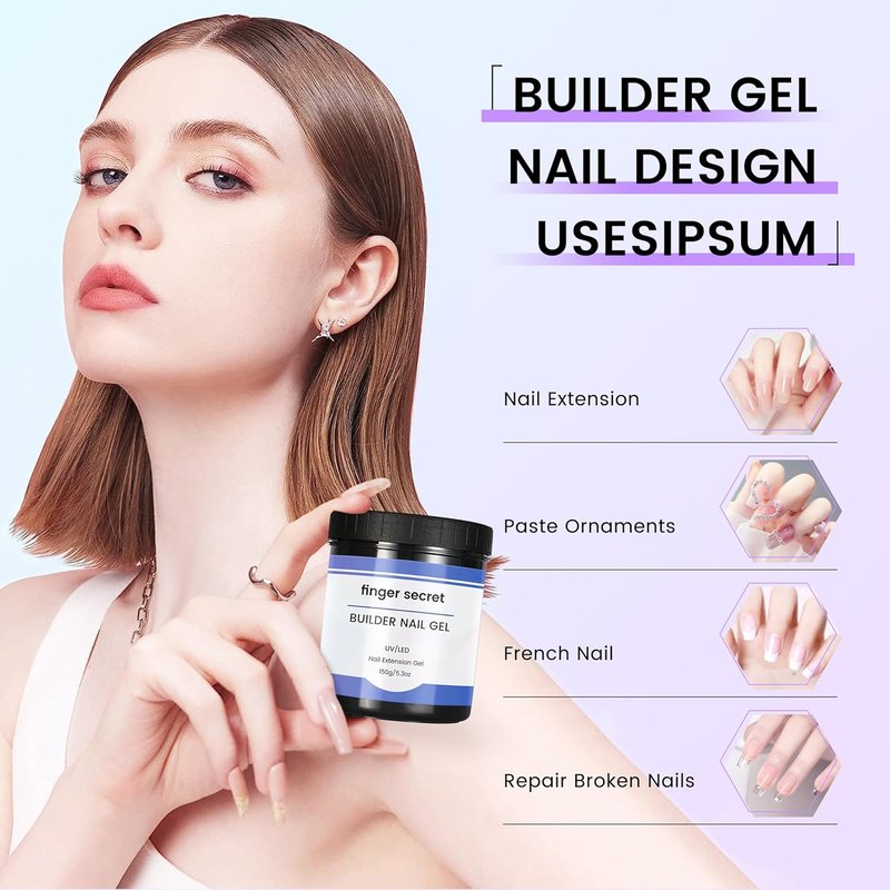 Builder Gel for Nails - Hard Gel for Nail Extensions & 3D Sculpting | White, Transparent, Pink, Nude - 5.3 fl oz (150 g)