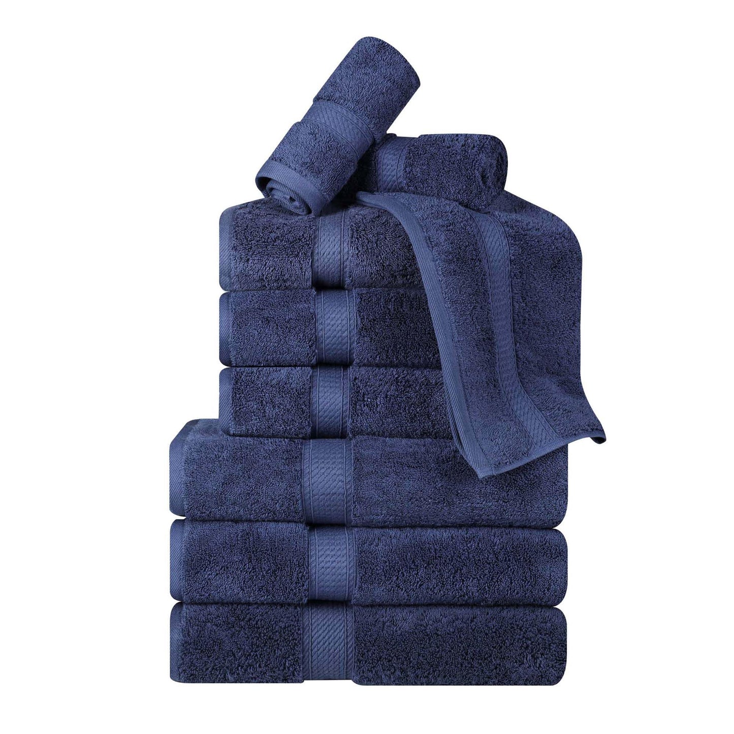 Superior Egyptian Cotton Pile 9 Piece Towel Set, Includes 3 Bath, 3 Hand, 3 Face Towels/Washcloths, Ultra Soft Luxury Towels, Thick Plush Essentials, Guest Bath, Spa, Hotel Bathroom, Navy Blue