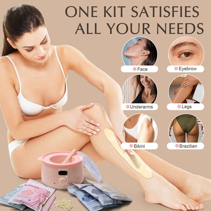 KOTAMU Wax Warmer, Waxing Kit for Women Men Hair Removal, Digital Waxing Machine for Face Eyebrow Bikini Brazilian Leg Body &Sensitive Skin, Pink Wax Kit With 44 Accessories for Home Salon Use