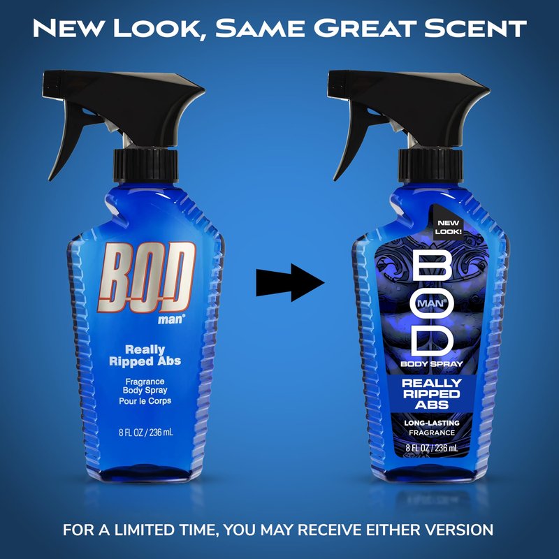 BOD man Fragrance Body Spray, Really Ripped Abs, 8 fl oz (Pack of 2)