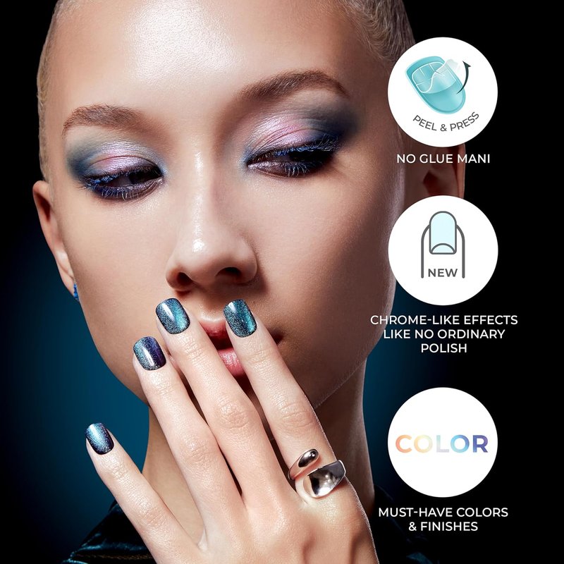 Kiss Impress No Glue Mani Press On Nails - ColorFX 'After Hours' Blue, Short Squoval Shape, 30 Nails Included