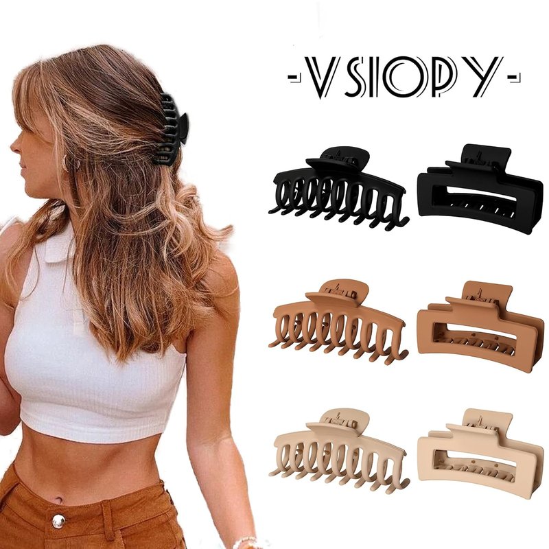 Skiennix Matte Square Claw Hair Clips - 6pcs Set for Versatile Styling of Thick & Thin Hair