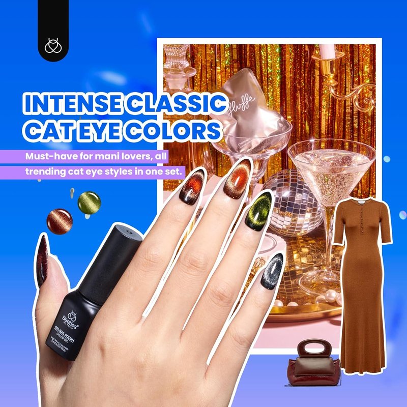 Cat Eye Gel Nail Polish Set - 20 Colors Including Pink, Green, Blue & More | Glossy & Matte Finish, Soak Off UV Formula