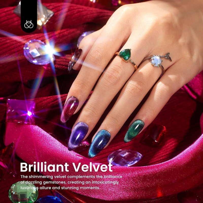 Beetles Cat Eye Gel Nail Polish Set, 6 Colors Glitter Gel Polish Kit Red Pink Shiny Brown Burgundy Purple Blue Green Magnetic Effect Sparkle Stunning Soak Off UV Manicure Gifts for Women