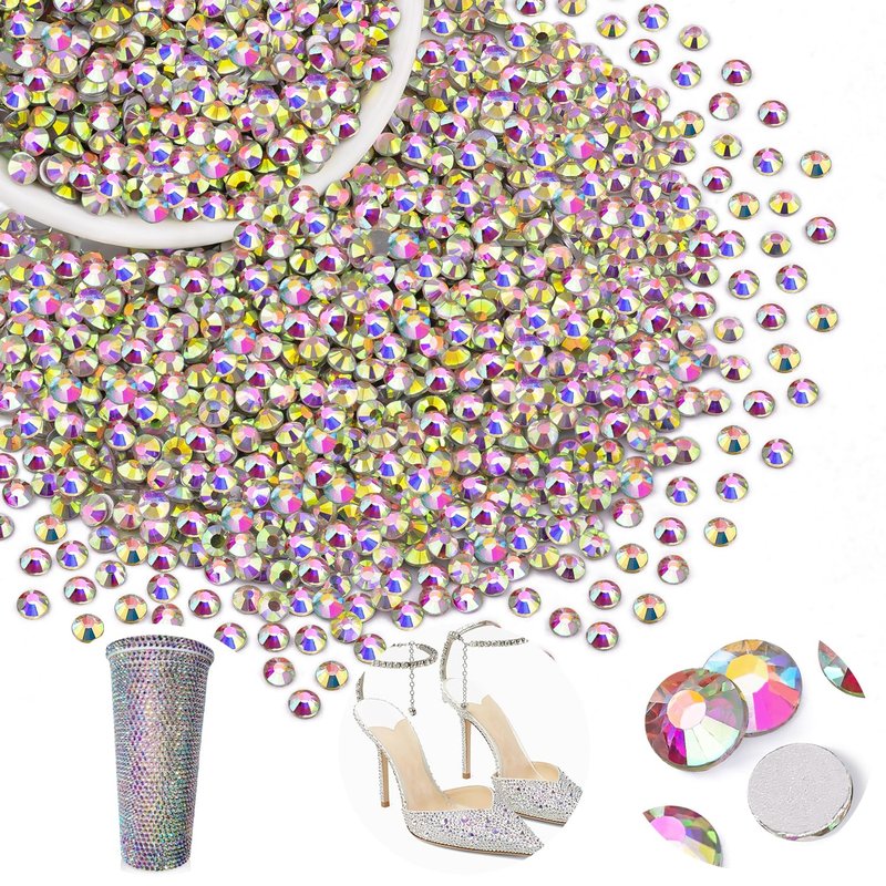 2000PCS SS20/5mm Glass Crystal Rhinestones (Crystal AB), Flatback AB Rhinestones for Bedazzling Crafting DIY Crafts Nail Art Makeup Decoration, Gems Diamond Charms for Tumbler Shoes Clothing Mug