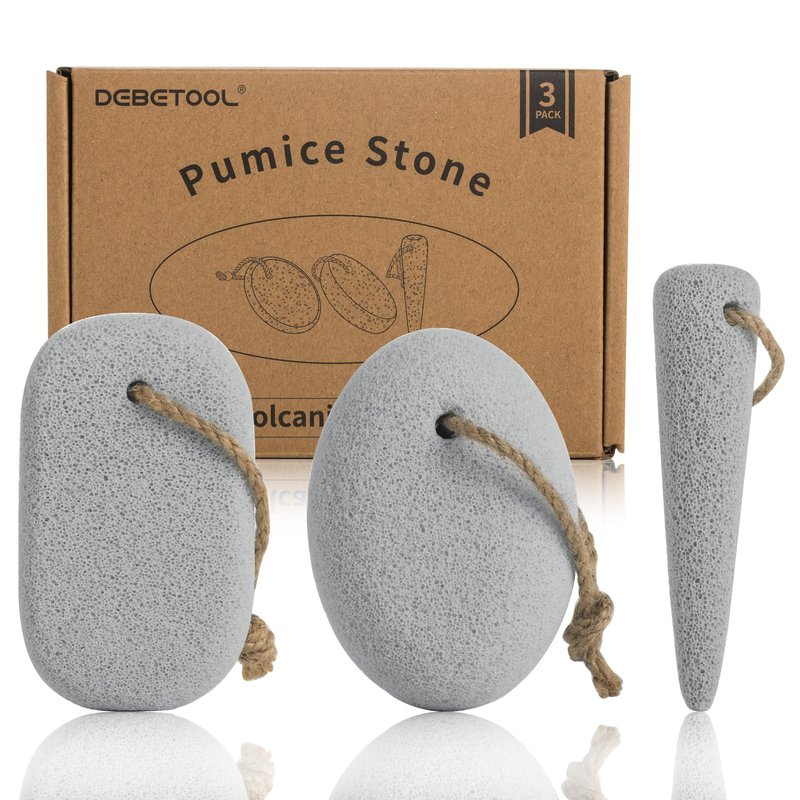 DEBETOOL Foot Pumice Stone for Feet Dead Skin Removal - 3-Pack Natural Volcanic Pumice Stone Set (Round, Oval, Cone) with Hanging Rope, Hard Skin & Callus Remover for Heels, Toes