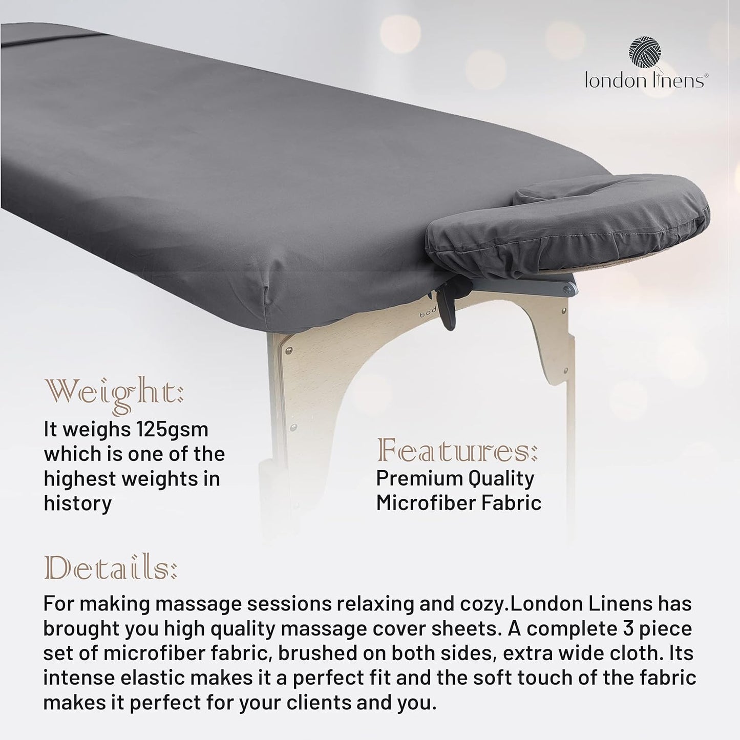 Soft Microfiber Massage Table Sheets Set - 3-Piece Cover, Fitted Sheet & Face Rest | Grey