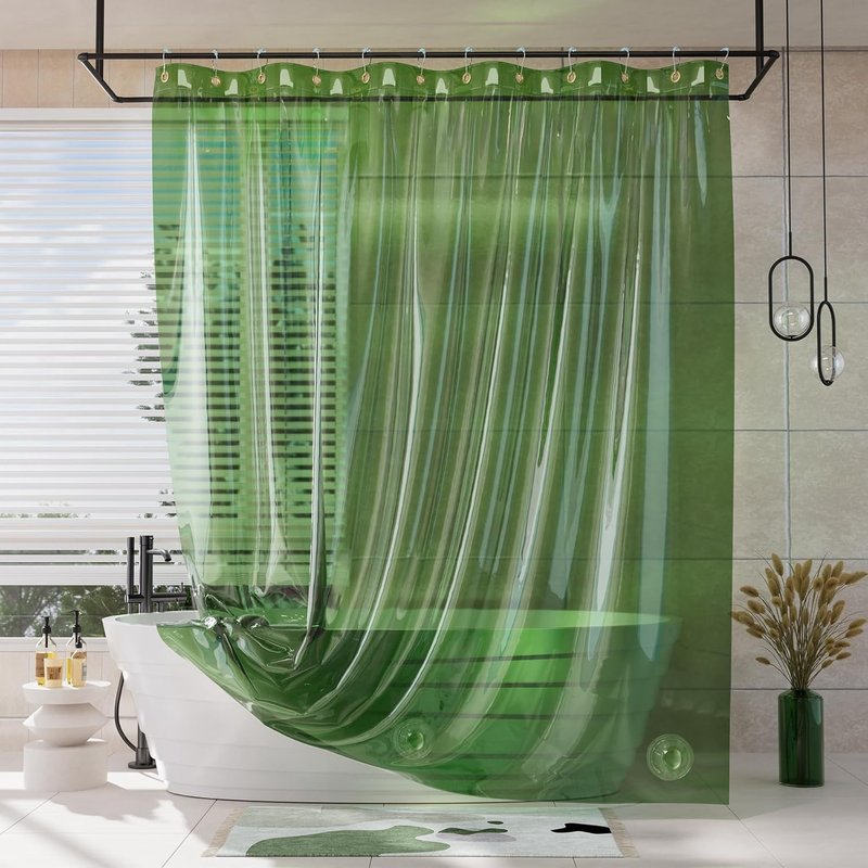 AmazerBath Shower Curtain Liner - 100% EVA Clear Green Heavy Duty 2-in-1 | 72x72 with Rustproof Grommets